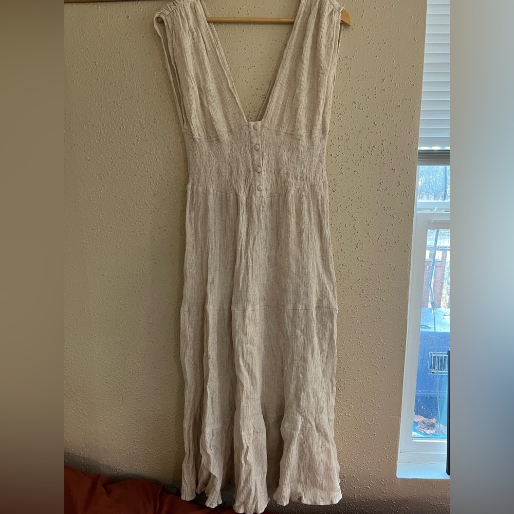 ASOS Linen Blend Crinkle Deep V Neck Maxi Dress Size 8/M